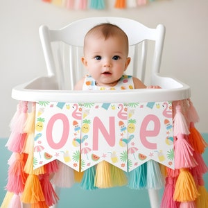 One in the Sun High Chair Banner, Printable Summer Fun in the Sun High Chair Banner, Girl 1st First Birthday Banner, ONE and 1 Banners