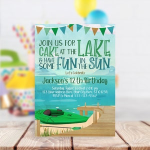 Lake Birthday Invitation: Canoe Kayak Party, Editable Template (Digital Download)