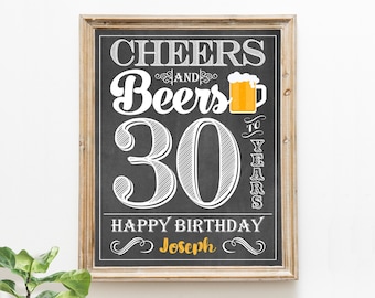 Editable Cheers and Beers to 30 Years Party Sign Template Printable Adult Men's 30th Birthday Party Decorations Wall Art Beer Welcome Sign