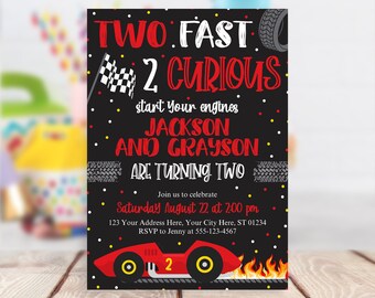 Two Fast Birthday Invitation: Race Car Party, Twins (Editable Template)