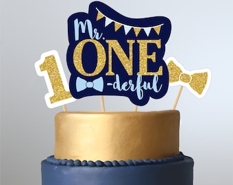 Mr. ONEderful Birthday Cake Topper, Printable Mr ONE derful Centerpieces Table Decor, Boy Birthday Party Decorations, Mister 1derful Toppers