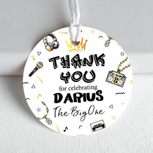 Notorious One Thank You Tags: Hip Hop Birthday Favor Labels (Editable, Digital Download)