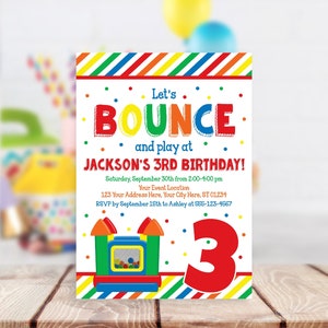 Bounce House Birthday Invitation, Editable Bouncy House Party Invitation Template, Kids Birthday Invitations, Play Jump Party Invites image 1