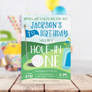 Hole in One Birthday Invitation, Editable Golf First Birthday Invitation Template, Printable Hole in One Invite, Boy 1st Birthday Party