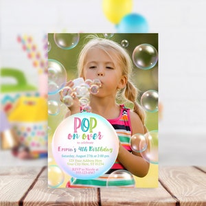 Bubble Birthday Invitation, Editable Bubble Invitation Template, Printable Bubble Party Invitations, Full Photo Invitation, Instant Download