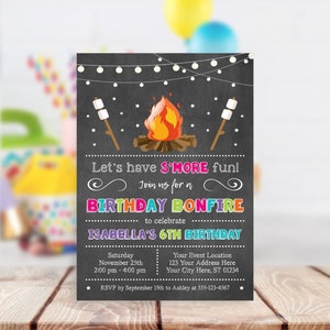 Bonfire Birthday Invitation, Editable Bonfire Invitation Template ...