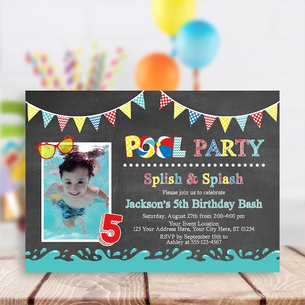 Pool Party Birthday Invitation, Editable Pool Party Invitation Template, Printable Summer Birthday Invitations, Water Party, Splish Splash