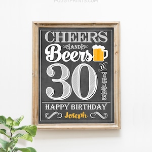 Editable Cheers and Beers to 30 Years Party Sign Template Printable Adult Men's 30th Birthday Party Decorations Wall Art Beer Welcome Sign