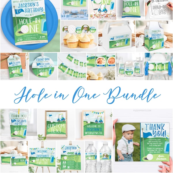 Hole in One Birthday Decor, Editable Golf Party Pack, Printable Golf Party Decorations, Golf First Birthday Invitation, 1st Birthday Party