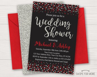 black red wedding invitations etsy
