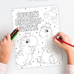 Girl Dinosaur Birthday Coloring Page, Editable Dinosaur Coloring Page Template, Printable Dino Birthday Coloring Sheet, Dinosaur Party