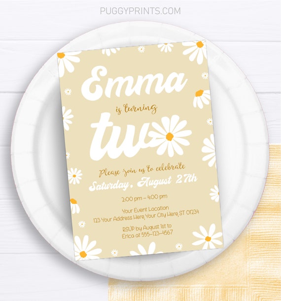 Retro Daisy Invitation Editable Daisy Invitation Template Etsy