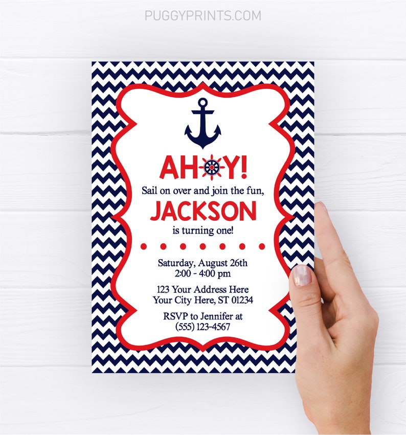 Nautical Birthday Invitation, Editable Nautical Invitation Template, Printable Nautical Birthday Party Invitations, Ahoy Anchor Invitation image 1