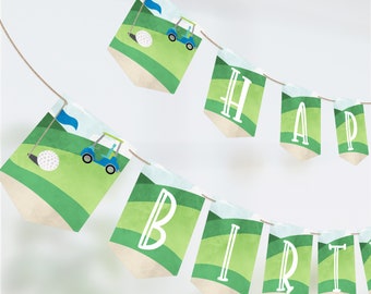 Hole in One Happy Birthday Banner, Printable Golf Banner, Boy Golf Party Banner, First Birthday Party Decorations, Instant Download