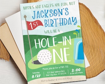 Hole in One Birthday Invitation, Editable Golf First Birthday Invitation Template, Printable Hole in One Invite, Boy 1st Birthday Party