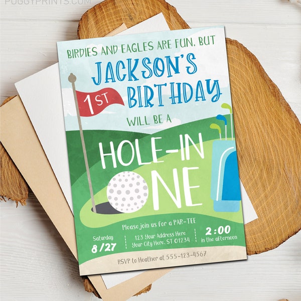 Hole in One Birthday Invitation, Editable Golf First Birthday Invitation Template, Printable Hole in One Invite, Boy 1st Birthday Party