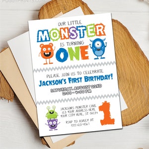 Monster Birthday Invitation, Monster 1st Birthday Invitations, Monster First Birthday Invite, Little Monster Boy Birthday Party, Editable image 1