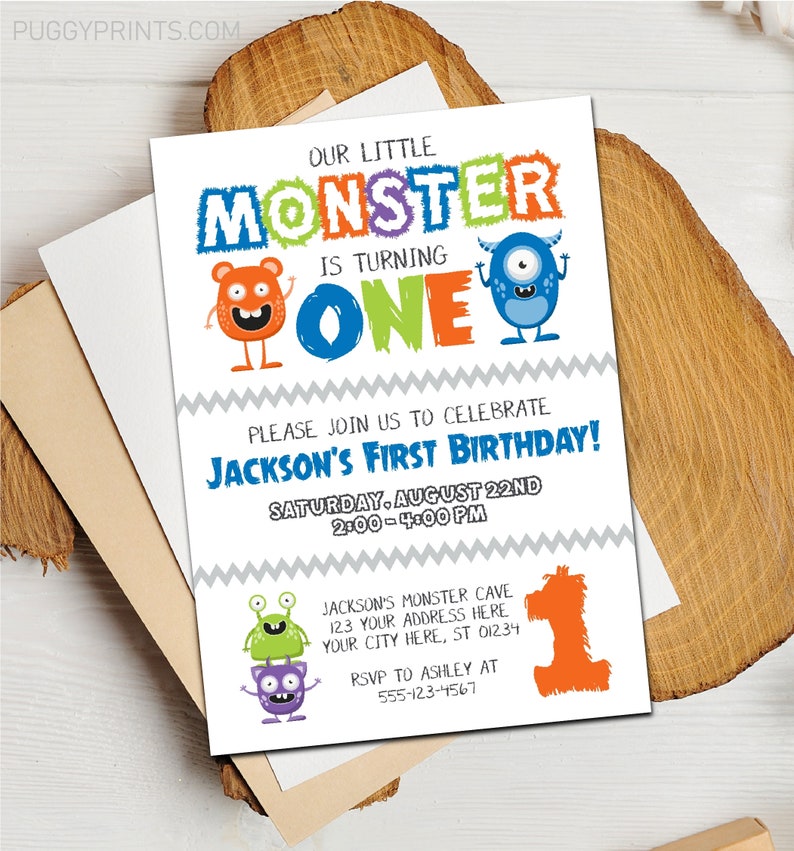 Monster Birthday Invitation, Monster 1st Birthday Invitations, Monster First Birthday Invite, Little Monster Boy Birthday Party, Editable image 1