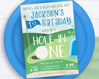 Hole in One Birthday Invitation, Editable Golf First Birthday Invitation Template, Printable Hole in One Invite, Boy 1st Birthday Party