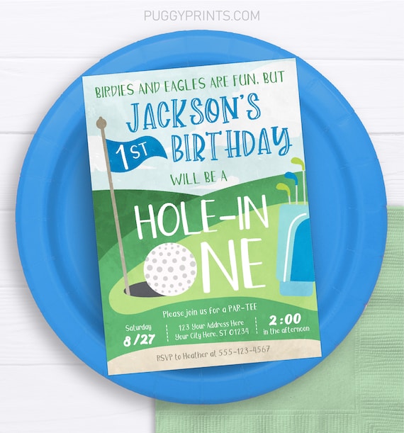 Hole in One Birthday Invitation, Editable Golf First Birthday Invitation Template, Printable Hole in One Invite, Boy 1st Birthday Party Il_570xn