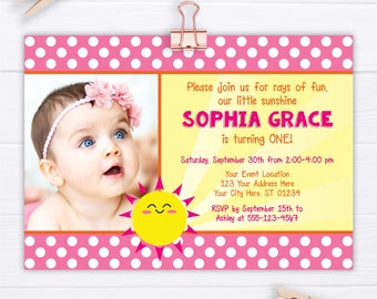 Sunshine Birthday Invitation, Editable Sunshine Invitation Template with Photo, Sun Birthday Party, Girl's First Birthday, Instant Download