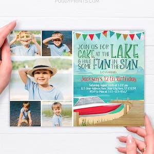 Lake Birthday Invitation: Speed Boat Party Photo Invite (Digital Download)