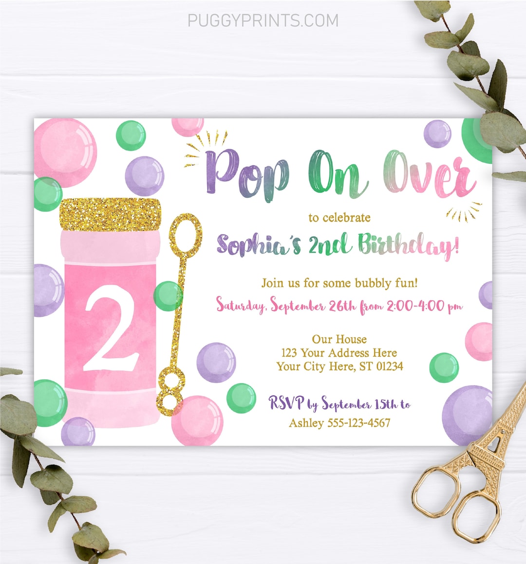 Bubble Birthday Invitation, Editable Bubble Invitation Template, Pop on ...