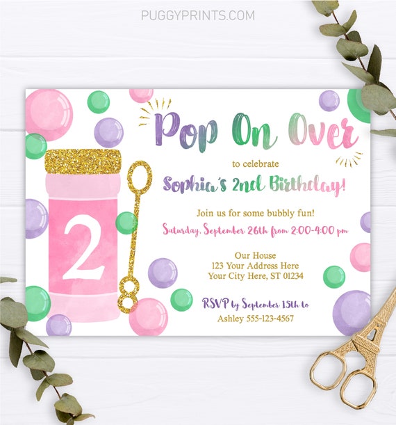 Bubble Birthday Invitation, Editable Bubble Invitation Template, Pop On