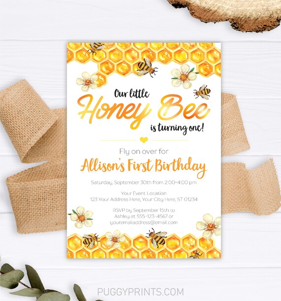 Bee Birthday Invitation, Editable Bumble Bee Invitation Template ...