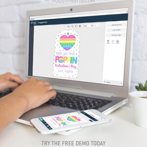 Valentine's Day Pop It Gift Tag, Editable Poppin Valentine's Day Favor Tags, Printable Fidget Toy Gift Tag, Kids School Valentines Day image 2