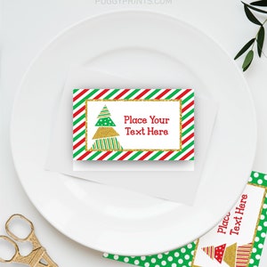 Christmas Party Place Cards, Editable Christmas Tent Card Template, Printable Christmas Tree Holiday Food Labels, Xmas Name Place Cards image 3