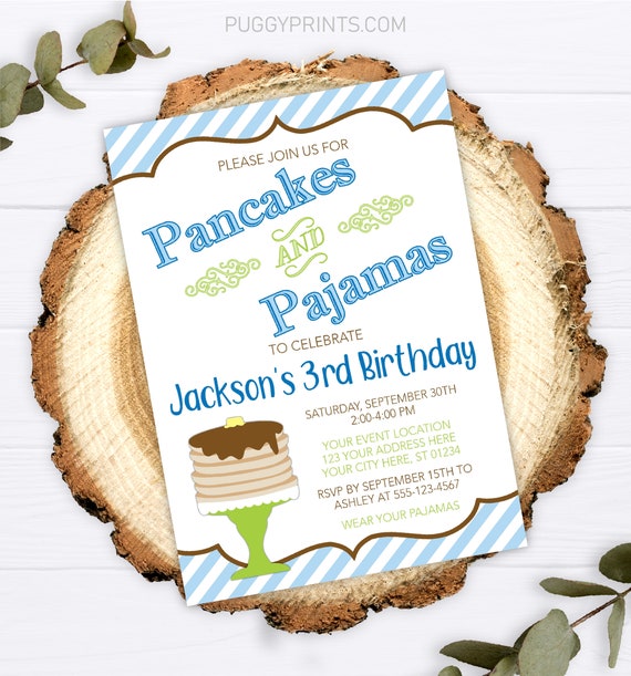Pancakes and Pajamas Invitation, Editable Pajamas and Pancakes Invitation Template, Printable Sleepover Birthday Party Invite, Boy Slumber Il_570xn