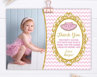 Tutu Birthday Thank You Card, Editable Tutu Thank You Card Template, Printable Ballerina Thank You Cards, Girl Second Birthday Party