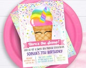 Ice Cream Birthday Invitation, Editable Unicorn Ice Cream Party Invitation, Printable Holographic Ice Cream Invitations, Here's the Scoop Il_170x135