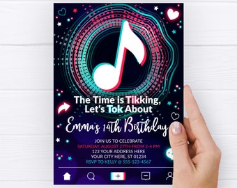 Music Birthday Invitation, Editable Music App Invitation Template, Printable Social Media Party Invitations, Let's Tok About, Teen Birthday