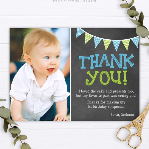 Blue Floral Photo Baptism Thank You Card Instant Download - Etsy