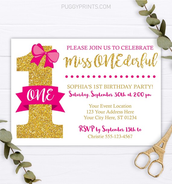Miss ONEderful Invitation, Editable Miss ONEderful Birthday Invitation