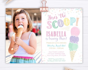 Ice Cream Birthday Invitation with Photo | Editable Template Online | Instant Download