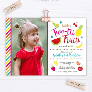 Twotti Frutti Birthday Invitation, Twotti Frutti Invitation, Tutti Frutti Party, Tropical Summer Girl 2nd Birthday Invite, Editable Invites