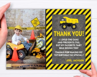 Construction Birthday Thank You Card, Dump Truck Thank You Card, Construction Birthday Party, Construction Thank You Cards, Editable Card