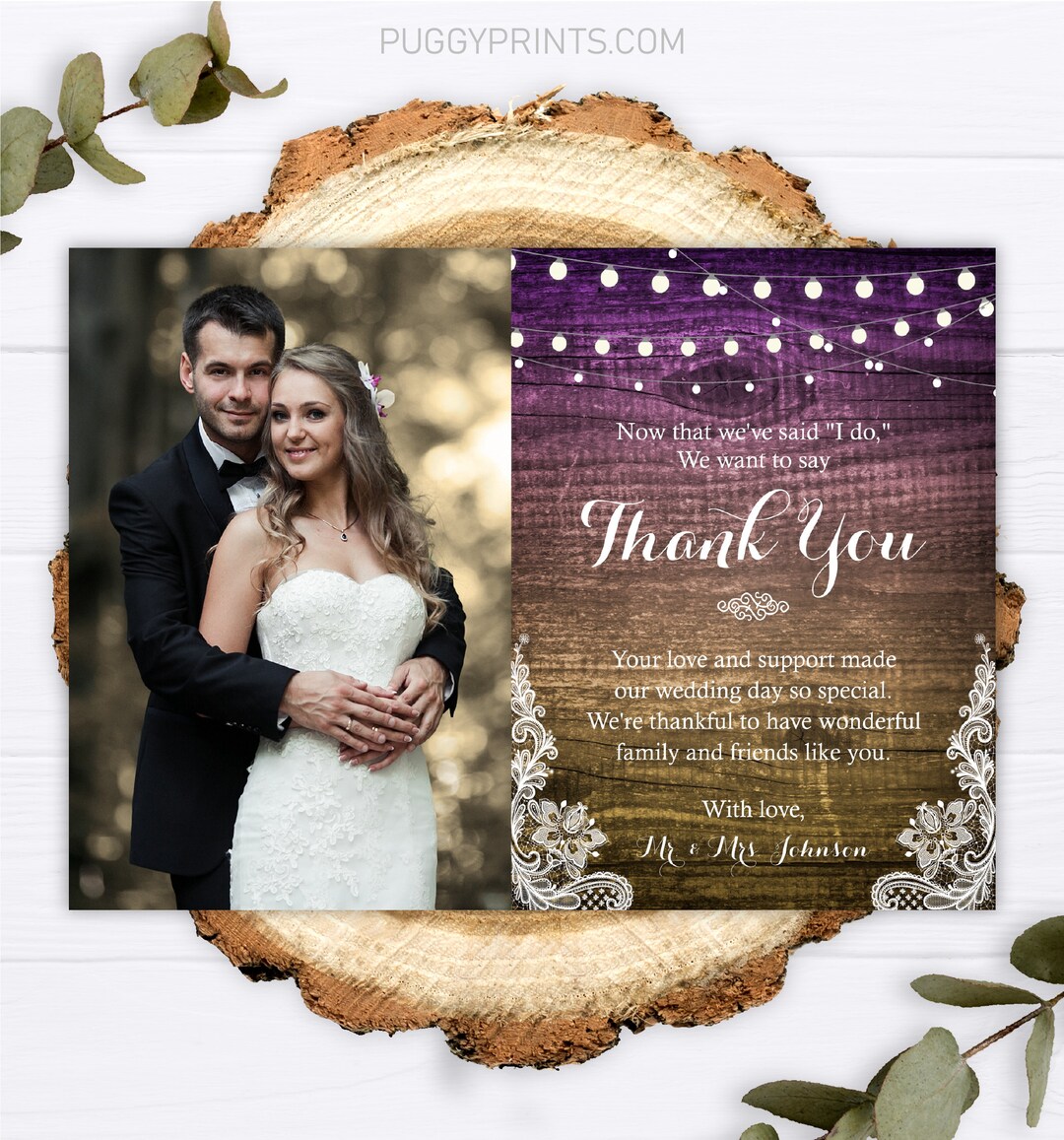 Rustic Wedding Thank You Card, Editable Wedding Thank You Card Template ...