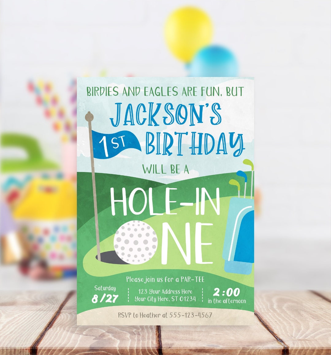 Hole in One Birthday Invitation, Editable Golf First Birthday