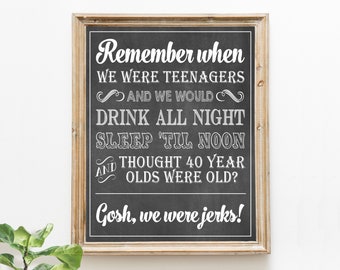 40th Birthday Sign, Printable Remember When We Were Teenagers Sign, Cheers and Beers to 40 Years Sign, Adult Birthday Party Decorations