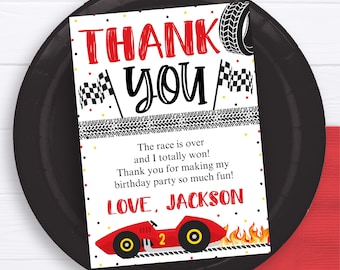 Two Fast Thank You Card: Race Car 2nd Birthday (Editable Template)