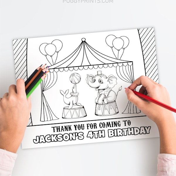 Circus Birthday Coloring Page, Editable Circus Coloring Page Template, Printable Circus Birthday Coloring Sheet, Carnival Birthday Party CIC
