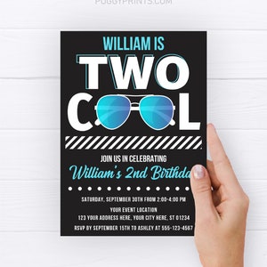 Two Cool Birthday Invitation, Two Cool 2nd Birthday Invitation, Boy Second Birthday Party, Sunglasses Two Cool Invitation, Editable Invite