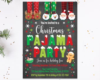 Christmas Pajama Party Invitation, Editable Holiday Pajama Party, Christmas Party Sleepover, Christmas Pajama Birthday Invitations,