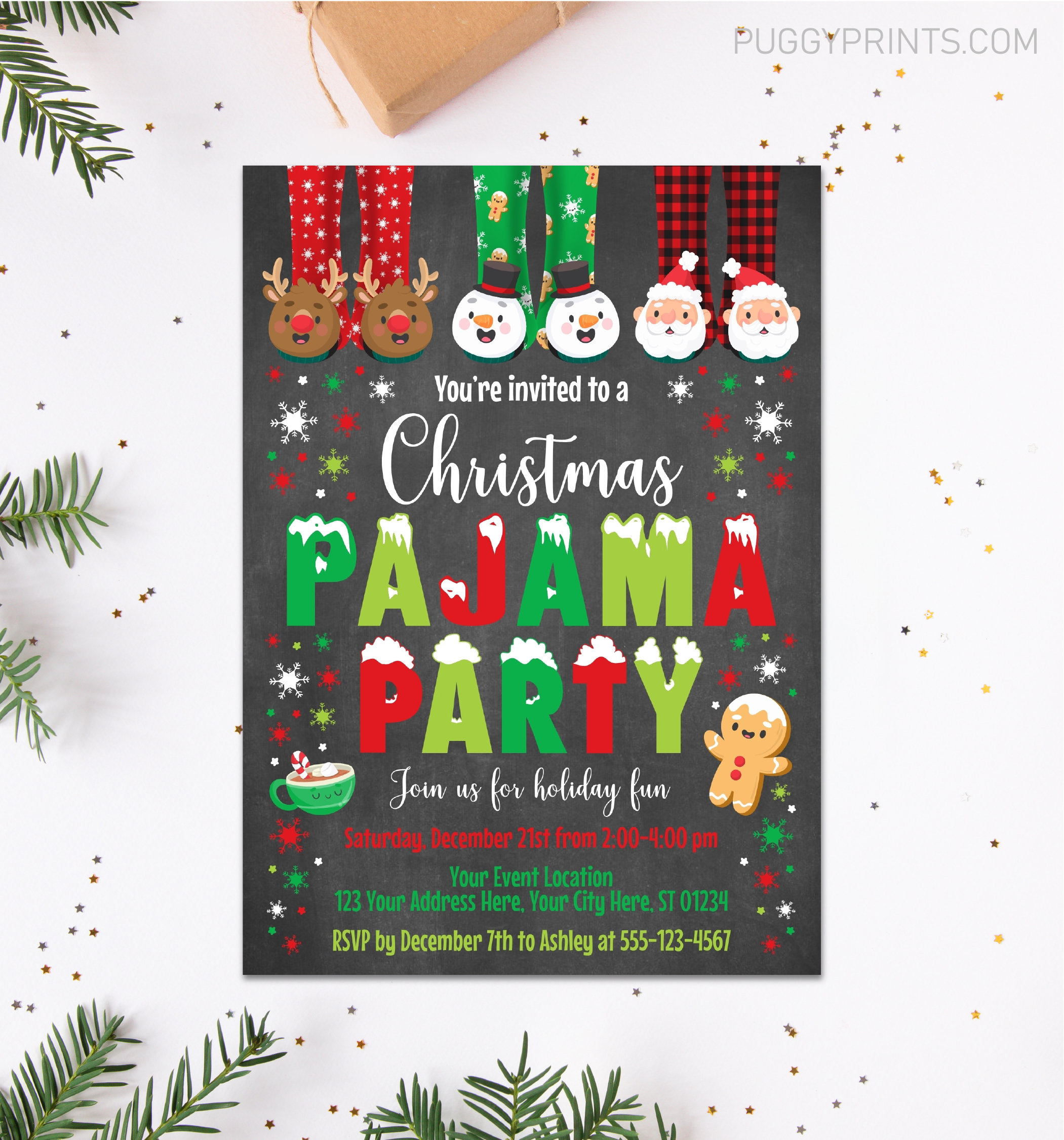 christmas-pajama-party-invitation-holiday-pajama-party-etsy