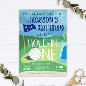 Golf First Birthday Invitation, Editable Hole in One Birthday Invitation Template, Printable Hole in One Invite, Boy 1st Birthday Party