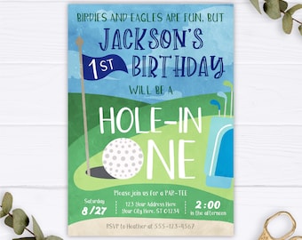 Golf First Birthday Invitation, Editable Hole in One Birthday Invitation Template, Printable Hole in One Invite, Boy 1st Birthday Party